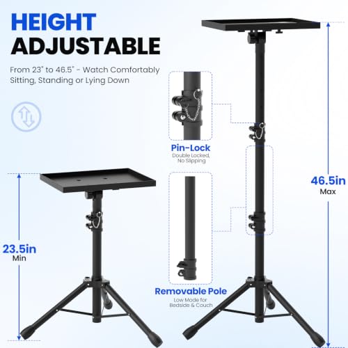 Miniatura 4 de Decosis Trípode Para Proyector De 23.5 A 46.5 Pulgadas, Soporte De Trípode Para Laptop De Altura Ajustable Con Soporte De Teléfono De Cuello De Cisne, Soporte De Suelo Para Laptop Para Oficina, Hogar,
