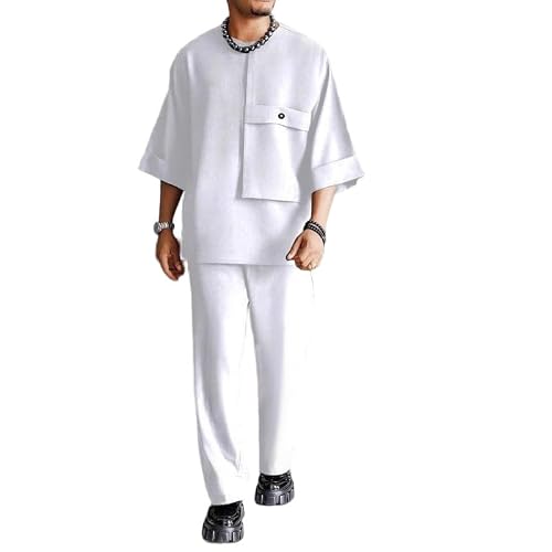 Keephen Men's # 13 African 2 Piece Set Shirt + Pants Outfit Traditional Short Sleeve Dashiki Kurta Set Wedding Ethnic Suit