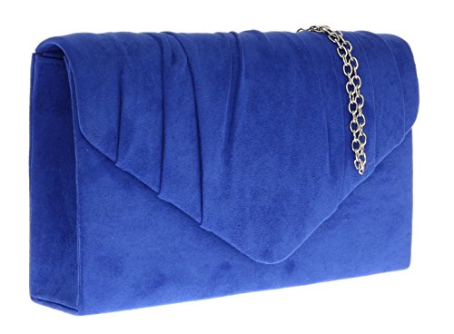 Girly Handbags Faux Suede Clutch Bag Pleated Design Evening Party Womens Royal Blue #TOP1