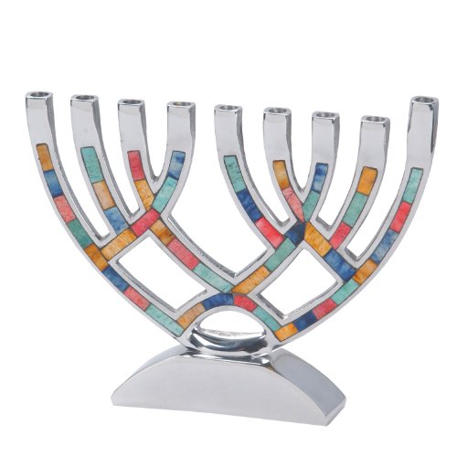 Hanukkah Menorah with Multi Colored Inlay