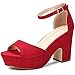 CAMSSOO Women's Platforms Wedges Sandals Suede Open toe Ankle Strap Fashion Wedding Sexy Dress Block Chunky High Heels Pumps Shoes Red Velvet Size US 6 CN 36