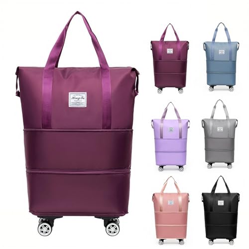 large capacity travel bag - wheel removable carry on luggage with wheels, waterproof rolling duffle bag suitable for outdoor and travel, ideal for traveler and leisure vacation (Dark Purple)