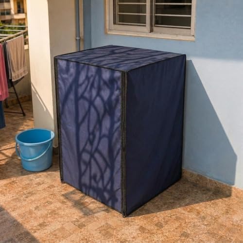 Image of Zerfa Waterproof, Dust-Proof, Sun-Proof Front Load Fully Automatic Washing Machine Cover Fit and Suitable for All Brands Universal Cover - Blue (Dimensions: 59 x 59 x 86 cm)