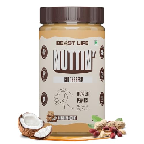 Image of BeastLife Crunchy Coconut Peanut Butter | 24.5 G Protein | 800 gm | 100% Peanuts, High Protein | Zero Palm Oil | Non‑GMO Nut Butter | Fitness-Friendly Spread | Zero Cholesterol