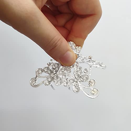 Silver Vintage Hair Claw Jaw Clips Rhinestone Hair Claw Crystal Flowers Hair Jaw Clamps Fancy Hair Accessories For Women And Girls #TOP3