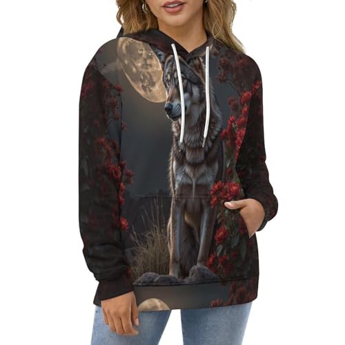 Sweat à capuche homme lune loups pull noir idée cadeau original unique
