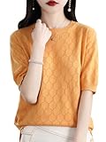 [ビーエヌワン セレクト] ニット 半袖 レディース 春 夏 秋 服 きれいめ セーター 透かし編み コットン トップス 婦人服 30代 40代 50代 オレンジ BN286 ORG M