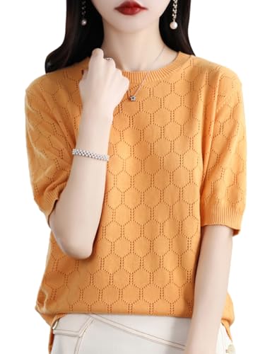 [ビーエヌワン セレクト] ニット 半袖 レディース 春 夏 秋 服 きれいめ セーター 透かし編み コットン トップス 婦人服 30代 40代 50代 オレンジ BN286 ORG Lの商品画像（Amazon）