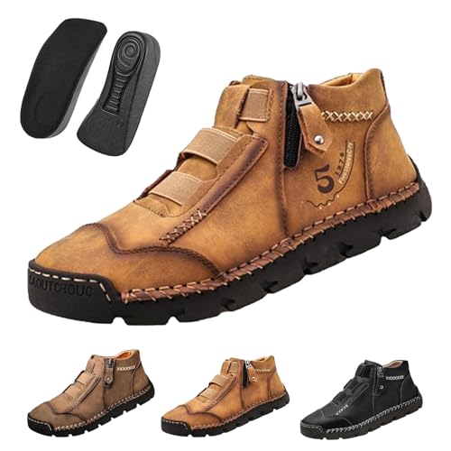 LOSD Matufit Shoes for Men, Free 1in Height Increasing Insoles, Slip-On Orthopedic Leather Hiking Shoes