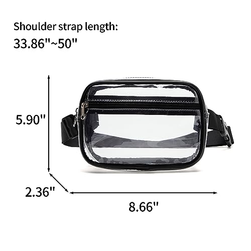 Clear Fanny Pack Stadium Approved, Waterproof Transparent Waist Bag, Clear Purse Adjustable Belt Bag for Travel, Beach, Events, Concerts Bag(Black)