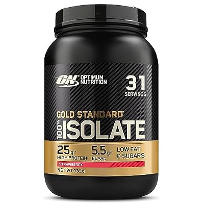 Optimum Nutrition ON Gold Standard 100% Isolate, Proteína Whey Pura, BCAA y Glutamina Naturales, Pre y Post Entrenamiento, Sabor Fresa, 31 Dosis, 930 g