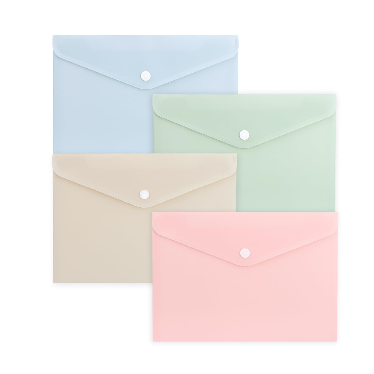 Pack of 24 A4 Soft Touch Plastic Document Wallets with Button Closure – Assorted Light Pastel Colours, 330 x 240mm, 0.23mm Thickness