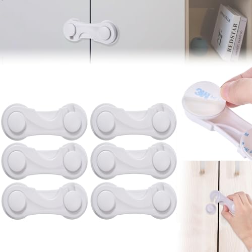 6 PCS Plastic Cupboard Locks for Children Baby Safety Locks, Child Wardrobe Locks for Cabinets Drawers Fridge Door Adhesive Locks for Kids Kitchen Furniture