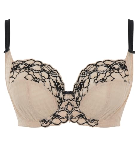 Image of Panache Women's Envy Stretch Lace Balconette Bra, Sand /Black, 32 DD