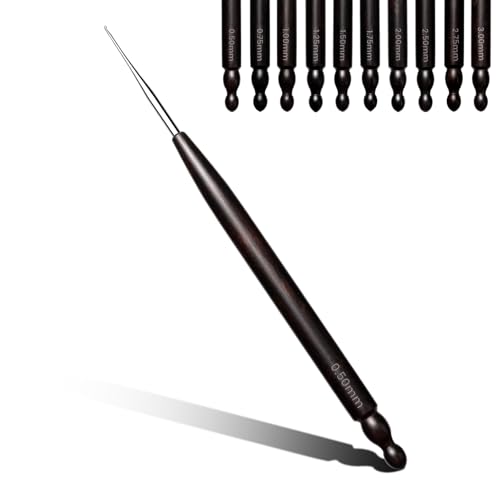 Hssugi Crochet Hooks, 0.5mm Small Crochet Hooks for Arthritic Hands with Wooden Handle, Ergonomic Lace Crochet Needles for Thread Embroidery DIY Lace