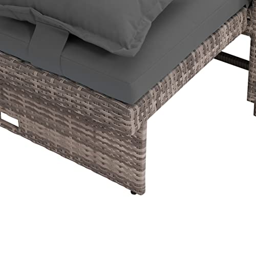 Greemotion Rattan-Lounge Bahia Tobago, Gartensofa mit Bettfunktion, inkl. Hocker, Grau, Holzfarben