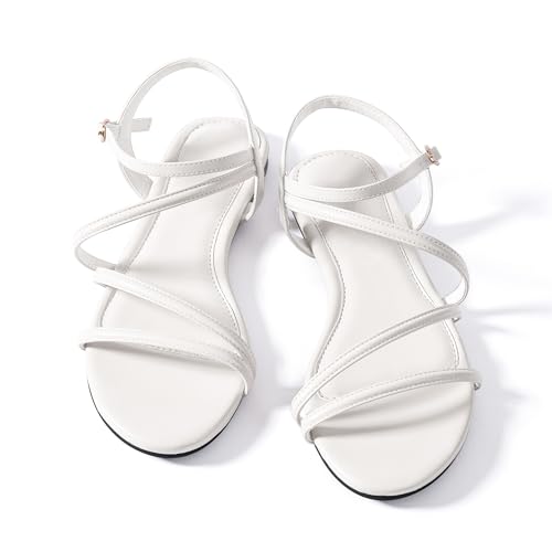 Image of Mtzyoa Women Flat Sandals Dressy Strappy Gladiator Summer Ankle Strap Nude Open Toe Comfortable Wedding Casual Leather Ladies Party Trendy Vacation