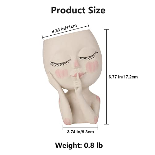 Timchaser Face Planter Pots Head Planter, Cactus Succulent Planter, Unique Closed Eyes Face Flower Pot Head Planter For Indoor And Outdoor Plants With Drainage Hole, Ideal Gift For Her(Light) #TOP3