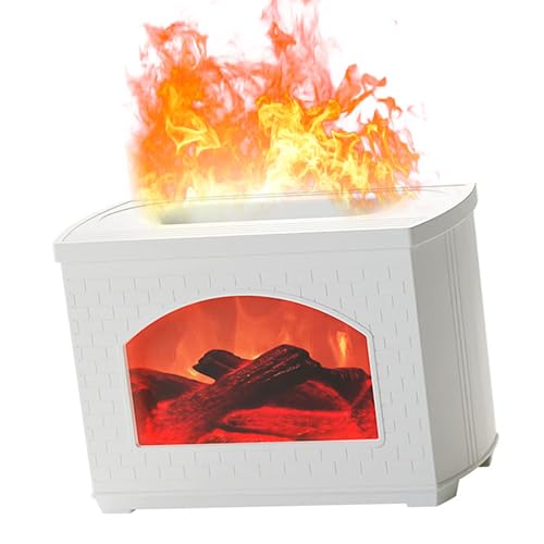 Diseño de Llama Realista 270 Ml de Simulación de Chimenea Humidificador Difusor de Aromaterapia, con Auto Off Protection for Home Bedroom Office Yoga, Humidificación Silenciosa, 270 Ml Grande (White)