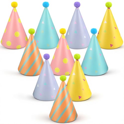 Bruislard Party Hats for Stuffed Animals, 10 Pcs Colorful Stuffed Animal Party Hats Lovely Paper Cone Mini Birthday Hat for Animals Stuff Pets Birthday Accessories Decoration Supplies
