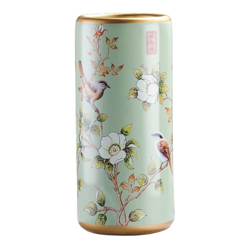 Lopiewea Traditional Luxurious Umbrella Holder Storage Freestanding Cane Green Ceramic Umbrella Stand 17.3″ High Umbrella Rack Painted Porcelain for Hotel Entrance Indoor Entryway Home Office