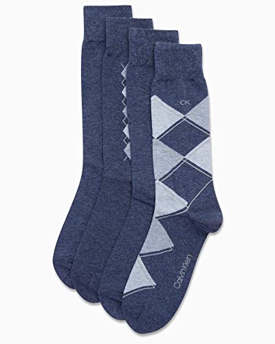 Calvin Klein Men's Dress Socks - Cotton Blend Crew Socks: Patterns And Solids (4 Pack), Size 7-12, Blue Argyle #TOP23