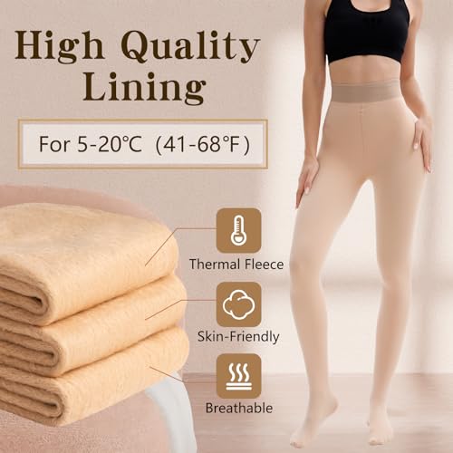 Image of HONGTEYA Fleece Lined Tights Women Winter Thermal Leggings Pantyhose Fake Translucent Thick Warm Sheer Tights