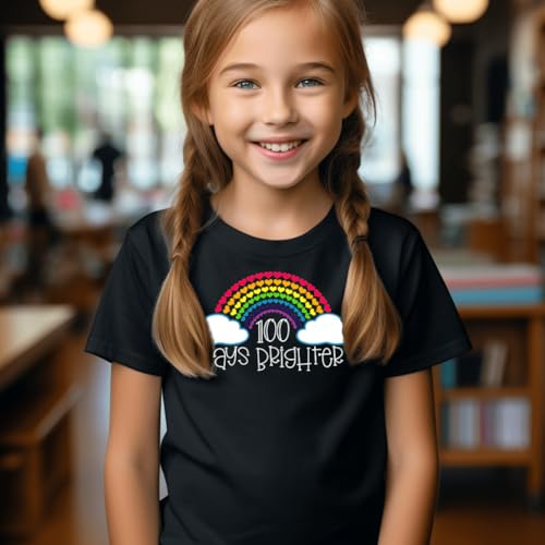 Image of Kids Little Boys Girls 100 Days of School Shirt Short Sleeve Funny Graphic Letters Print Celebration Top