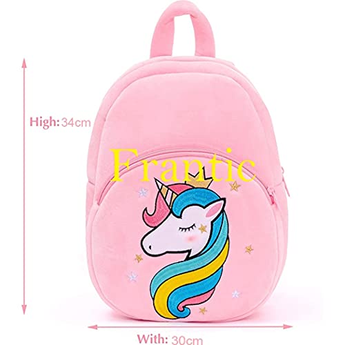 Image of Frantic Boy's Girl's Soft Velvet Plush Unicorn, Elephant Car Animal Cartoon School Bag (Pink, Grey, 2 To 5 Years)