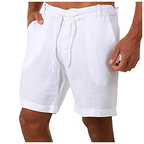 Nuevo 2021 Pantalones Cortos Hombre Verano Casual Moda Algodón y Lino Pantalones Corto Color sólido Jogging Deportivos Pantalon Fitness Shorts Cordón Playa Bañador Cómodo Chándal de Hombres