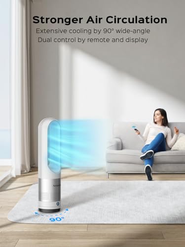 Senmeo Bladeless Fan for Bedroom, 22\" Quiet Bladeless Tower Fan with Remote, 90° Oscillating, 8 Speeds, 9 Hour Timer, LED Display with Auto Off, Easy to Clean, Portable Standing Fan for Home, Office