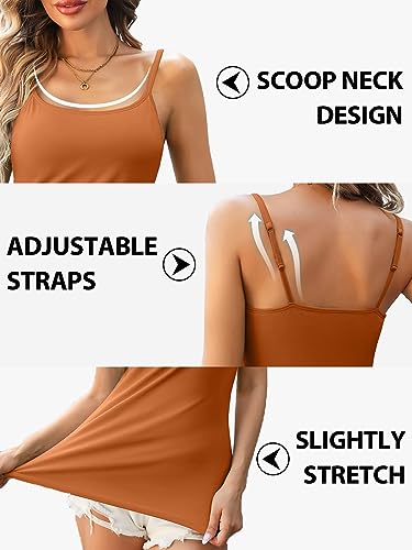 V FOR CITY Womens Tank Top with Shelf Bra Summer Adjustable Strap Camisole Top Cotton Cami Sleepwear 2 Pack Nude Terracotta M - Thumbnail 4