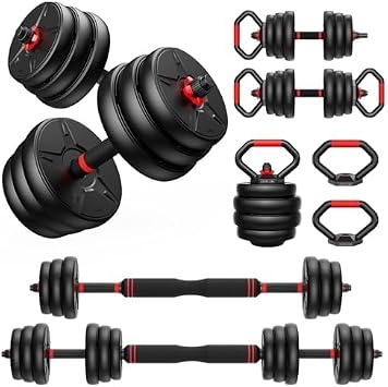 Adjustable dumbbell set, 70lbs Free Weights set with upgraded nut, 4 in 1 Weight Set Used as Kettlebells, Barbell, Push up Stand, Fitness Exercise for Home Gym Suitable Men/Women