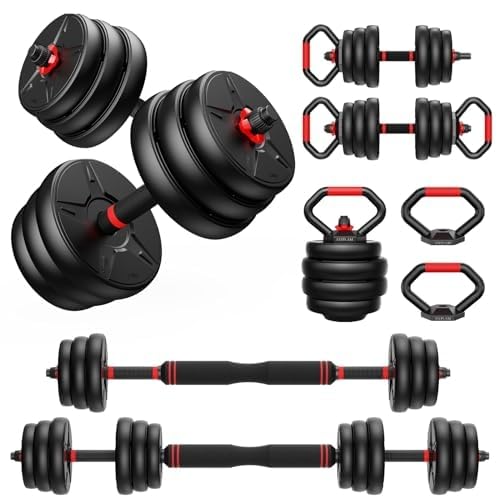 Adjustable dumbbell set, 70lbs Free Weights set with upgraded nut, 4 in 1 Weight Set Used as Kettlebells, Barbell, Push up Stand, Fitness Exercise for Home Gym Suitable Men/Women