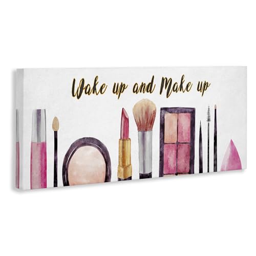 Stupell Industries Wake Up Make Up Watercolor Pink Grey Fashion Word, Design by Ziwei Li Black Framed Wall Art, 17 x 40 by Stupell Industries - Image 3