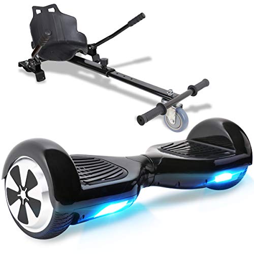 TOEU Hoverboard with Seat Attachment, 6.5" Segway with Hoverkart, Built-in Bluetooth & Colorful Led Lights, Balance Board for Kids Gift