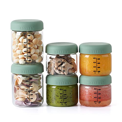 Haakaa Glass Baby Food Storage Jars -4Pcs 4.2Oz & 2Pcs 7.2Oz Sealed Glass Storage Jar With Silicone Lid, Baby Food Glass Storage Container With Lid, Freezer Safe Microwave Safe #TOP17