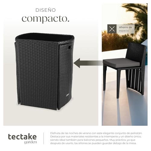tectake® Conjunto Jardín Exterior de Ratán y Acero, Muebles Jardín Exterior Resistente a la Intemperie, 2 Sillas con Cojines, Mesa Cristal, Agrupable, Fácil Montaje y Limpieza - Negro - imagen 4