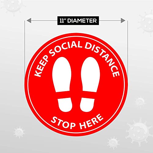 Pacote com 10 adesivos de piso de distanciamento social de 28 cm | adesivos de 1,8 m de distância |