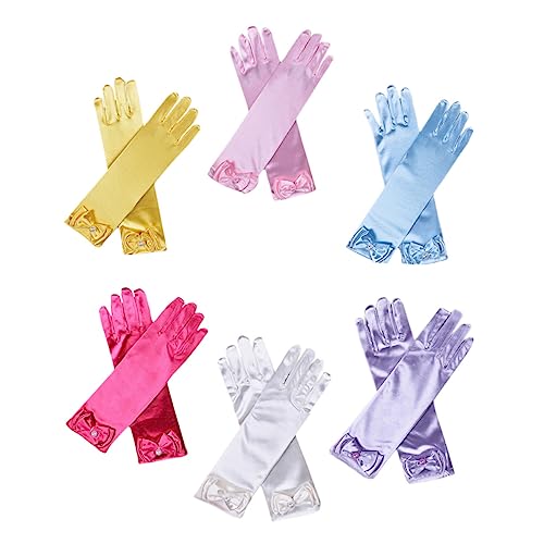 6pairs Boys and Girls Satin Long Gloves Elegant Dress Accessory for Flower Girls Parties Weddings and Performances Comfortable Fit for Boy Girl and Stylish