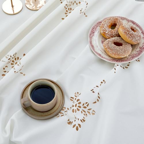 Wracra Macrame Waterproof Table Cloth, Farmhouse Linen Style Square Table Cover, Wrinkle Resistant Washable Indoor Outdoor Table Cloth (White, 55x55) by Wracra - Image 3