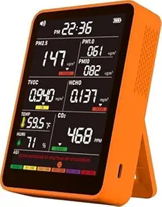 Professional Indoor Air Quality Monitor with AQI Alerts, Portable Real-Time Detector for Home, Car, Plants & Pets