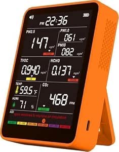 Professional Indoor Air Quality Monitor with AQI Alerts, Portable Real-Time Detector for Home, Car, Plants & Pets