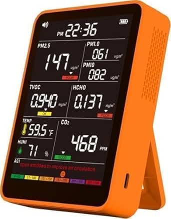 Professional Indoor Air Quality Monitor with AQI Alerts, Portable Real-Time Detector for Home, Car, Plants & Pets