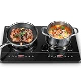 KICHPOWER Double Induction Hob, Portable Induction Cooker, Black Glass Plate, 2800W, Independent Touch Control, 8 to10 Power Levels,10 Temperature Setting, 3 Hour Timer, Child Safety Lock, with Plug