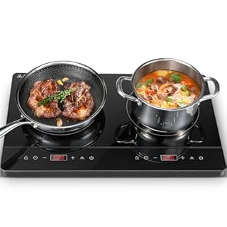 KICHPOWER Double Induction Hob, Portable Induction Cooker, Black Glass Plate, 2800W, Independent Touch Control, 8 to10 Power Levels,10 Temperature Setting, 3 Hour Timer, Child Safety Lock, with Plug