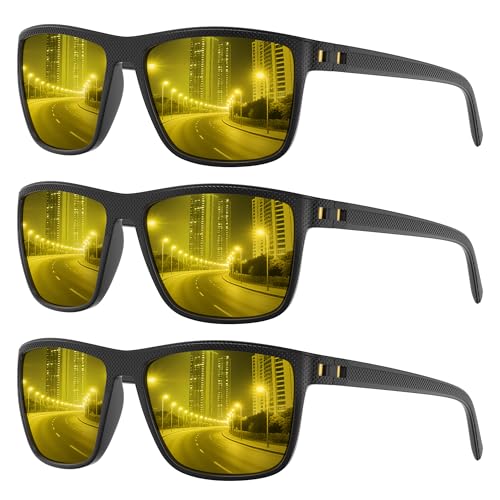 Fanshen Gafas de sol deportivas polarizadas para hombre, protección UV, ligeras, para conducir, pescar, golf, ciclismo, 3 unidades de visión nocturna, 58