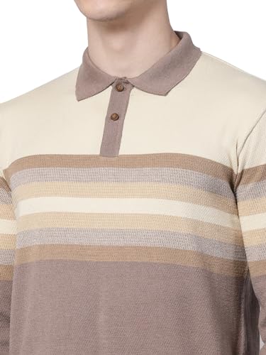 Image of Kalt Men Full Sleeves Striped Polo Neck Cotton Elasthane Knit T-Shirt