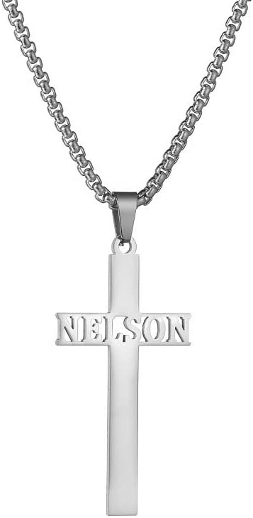 Solid 10K/14K/18K Gold Personalized Cross Name Necklace,Real Gold Custom Cross Pendant Personalized Jewelry Necklace for Women Men