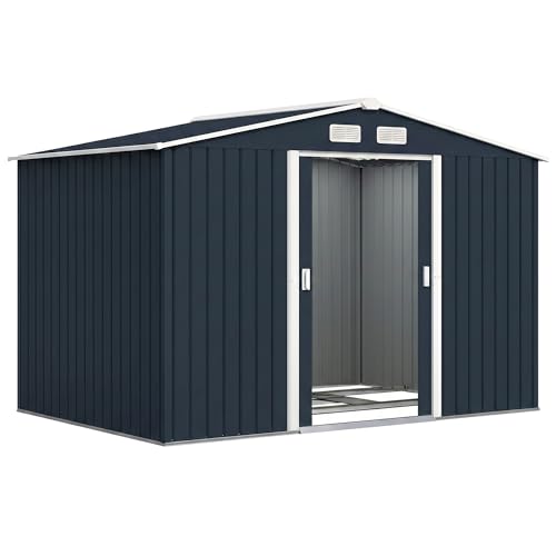 Outsunny Abri de Jardin en Acier galvanisé XXL 5,4 m² avec kit de Fondation 277 x 195 x 192 cm, cabane de Jardin cabanon Rangement Outils avec Portes...
